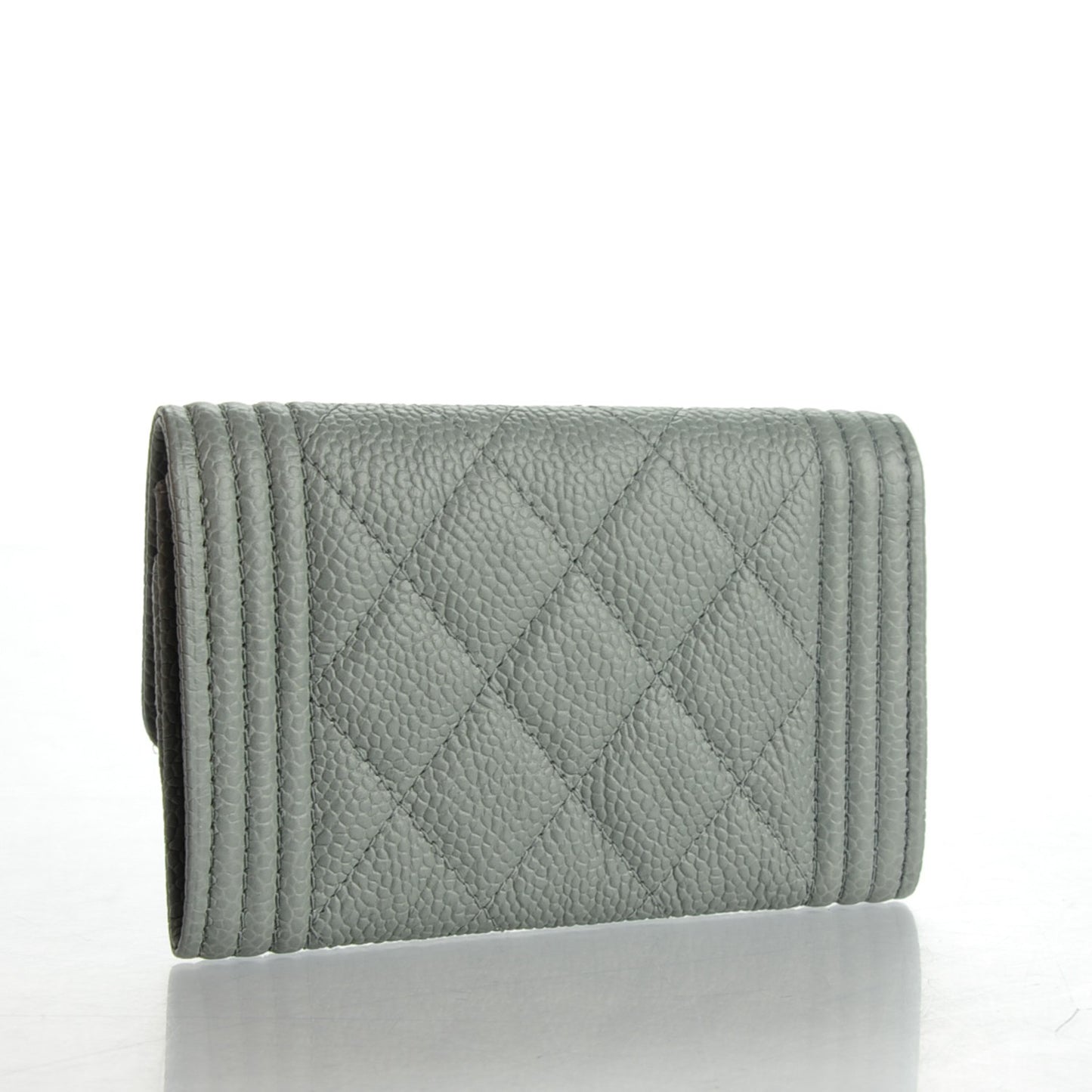Caviar Quilted Boy Flap Card Holder Grey