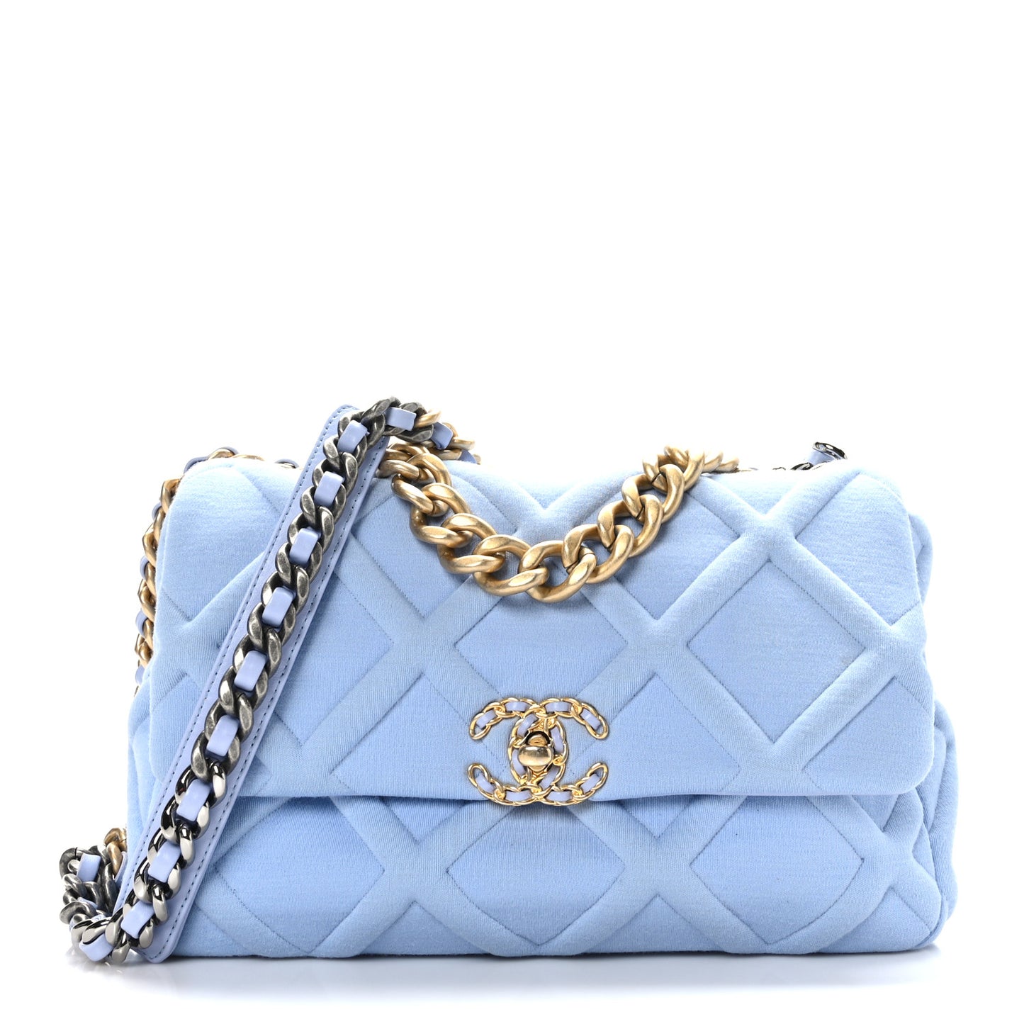 Jersey Lambskin Quilted Large Chanel 19 Flap Light Blue