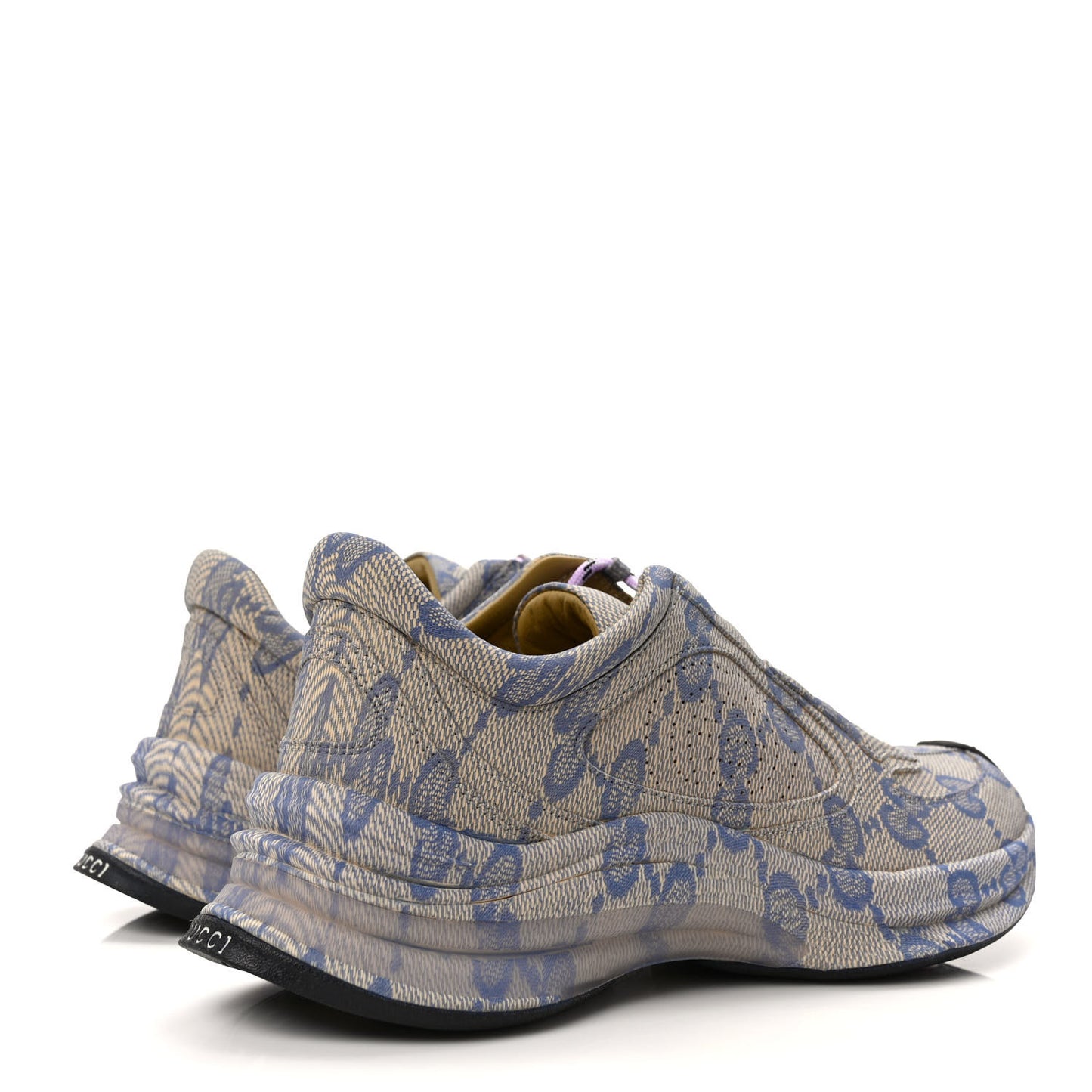 Ultralight Plume Calfskin Monogram Printed Womens Gucci Run Sneakers 38 Beige Blue