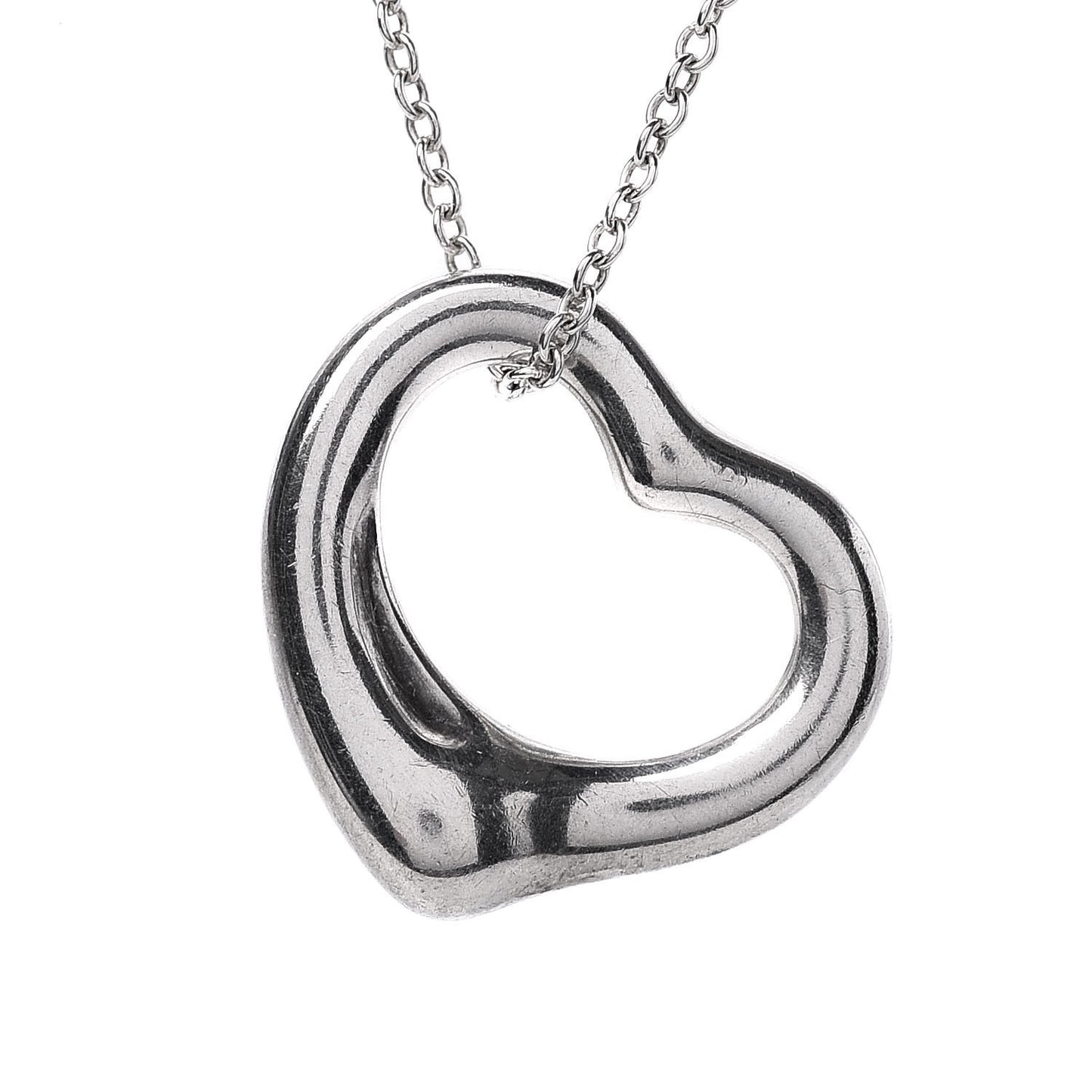 Sterling Silver 16mm Elsa Peretti Open Heart Pendant Necklace