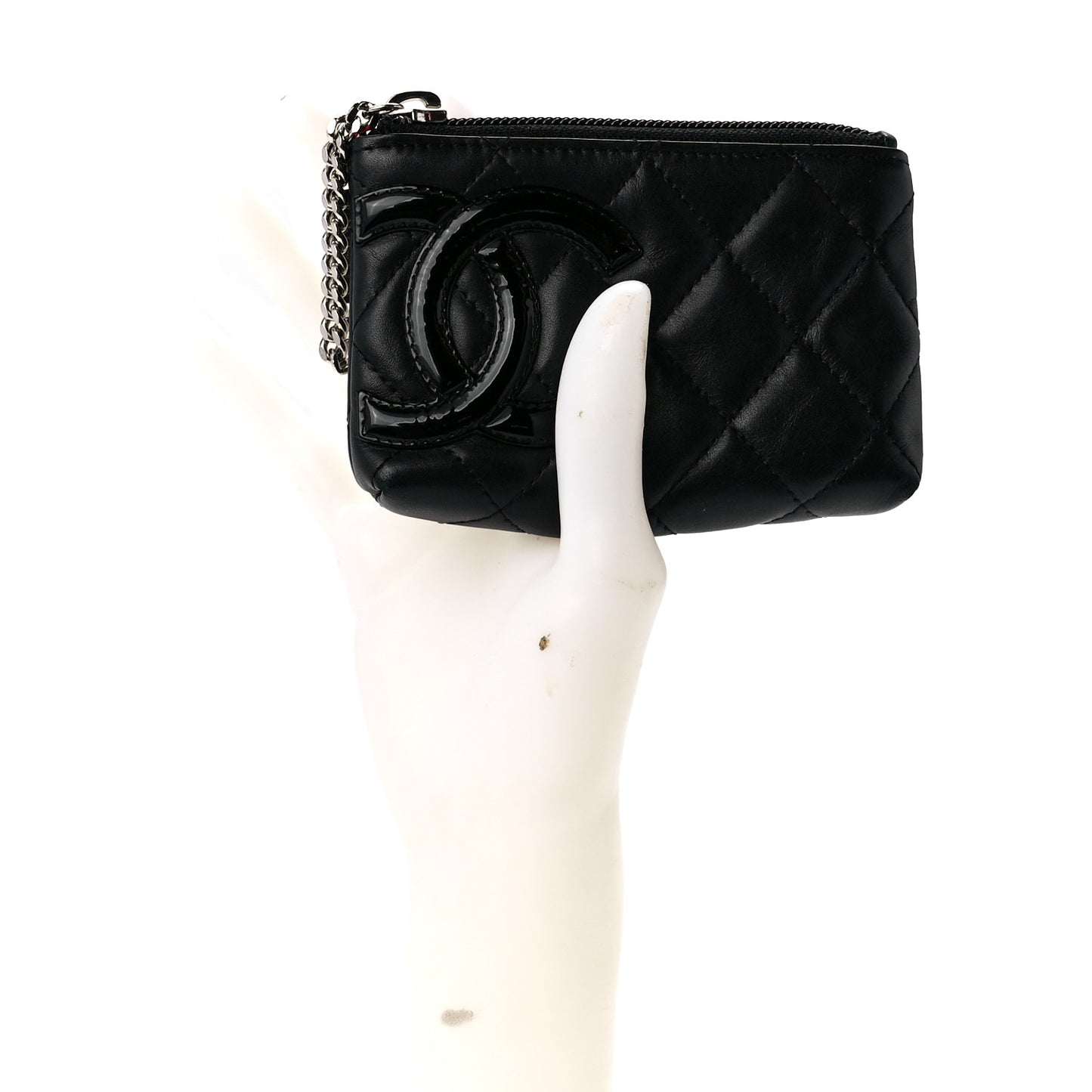 Calfskin Quilted Cambon Key Pouch Black