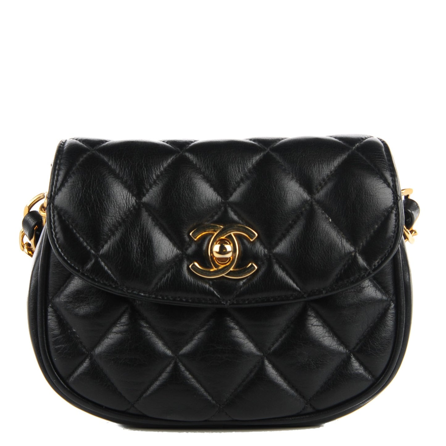 Lambskin Quilted Flap Shoulder Bag Black