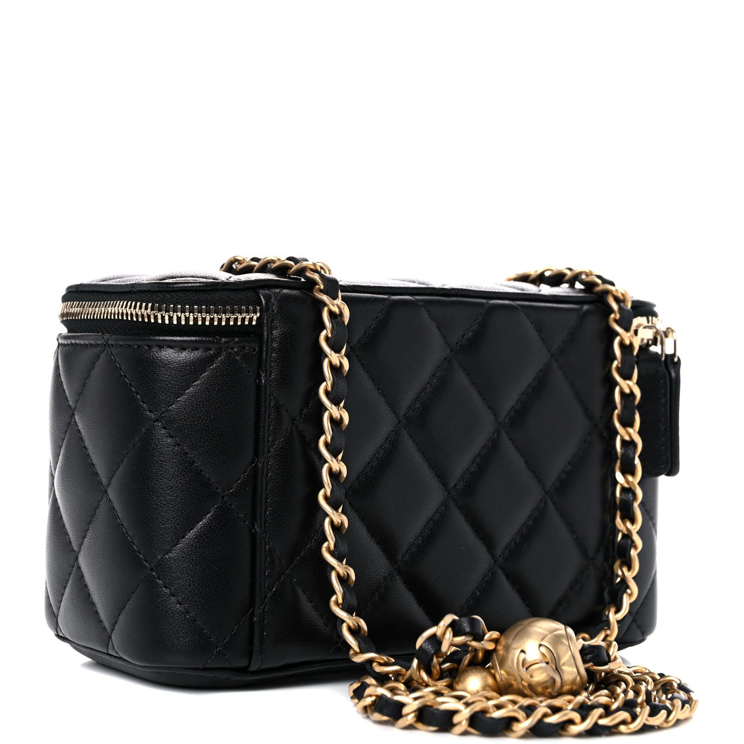 Chanel Lambskin Quilted Small Pearl Crush Vanity Case With Chain Black 3 of 10