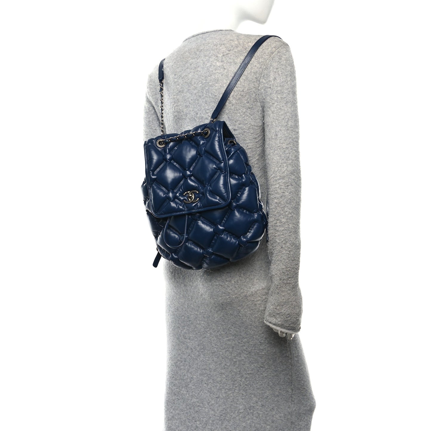 Calfskin Quilted Chesterfield Backpack Blue
