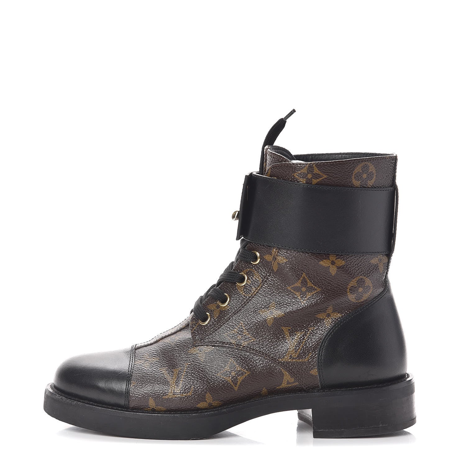 Louis Vuitton Calfskin Monogram Wonderland Flat Ranger Boots 38 Black 1 of 7