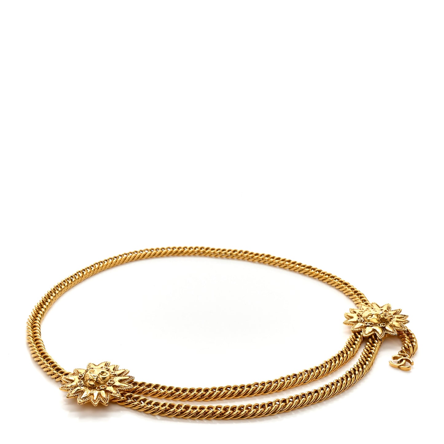 Metal Lion CC Double Chain Belt Gold