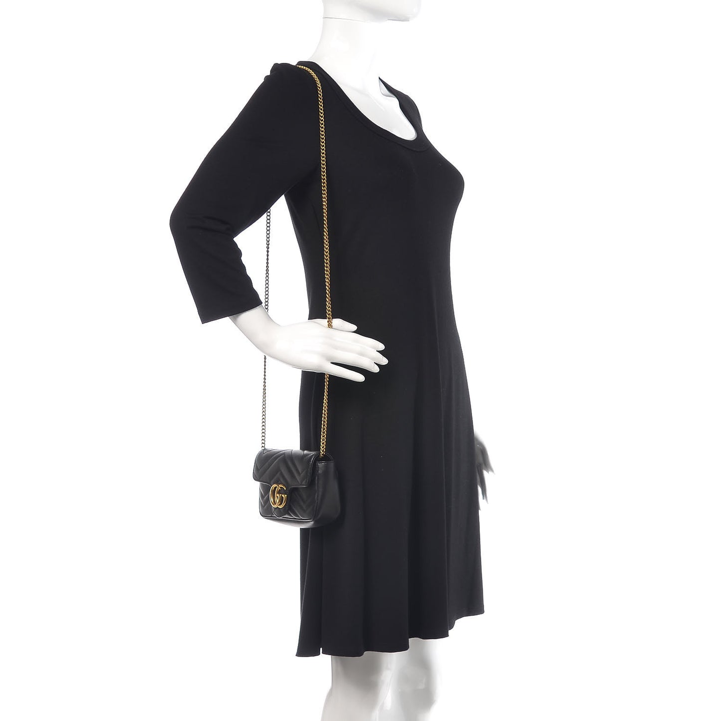 Calfskin Matelasse Super Mini GG Marmont Shoulder Bag Black