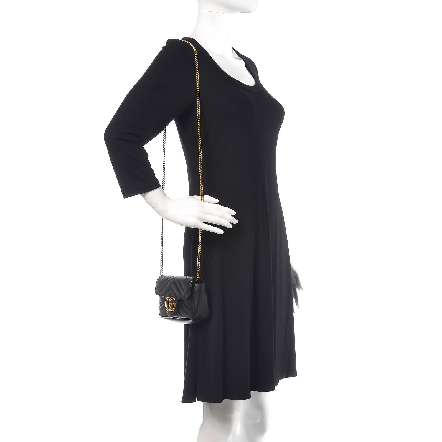 Gucci Calfskin Matelasse Super Mini GG Marmont Shoulder Bag Black 2 of 10