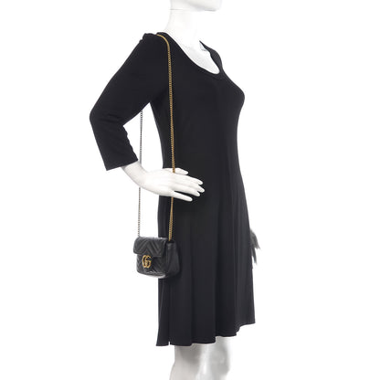 Gucci Calfskin Matelasse Super Mini GG Marmont Shoulder Bag Black 2 of 10