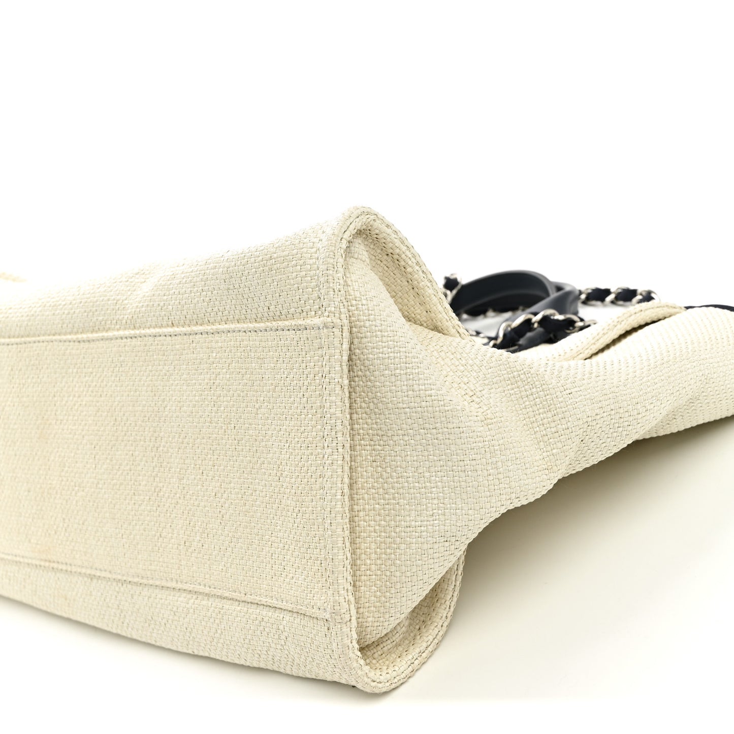 Woven Straw Raffia Medium Deauville Tote White Navy