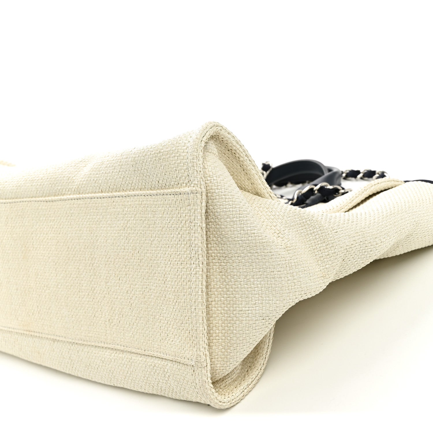Chanel Woven Straw Raffia Medium Deauville Tote White Navy 10 of 11