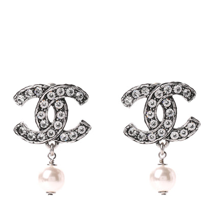 Chanel Ruthenium Crystal Pearl CC Drop Earrings 1 of 5