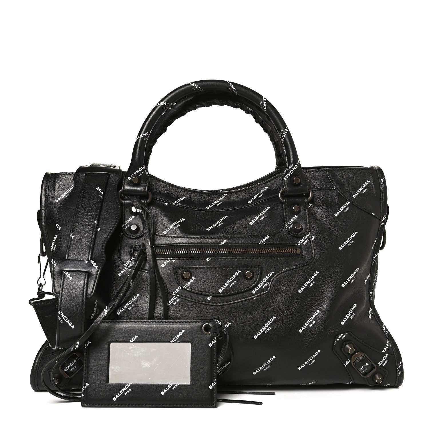 Balenciaga Veau Allover Logo Classic Hardware City Black White 1 of 12