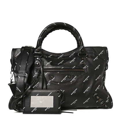 Balenciaga Veau Allover Logo Classic Hardware City Black White 1 of 12