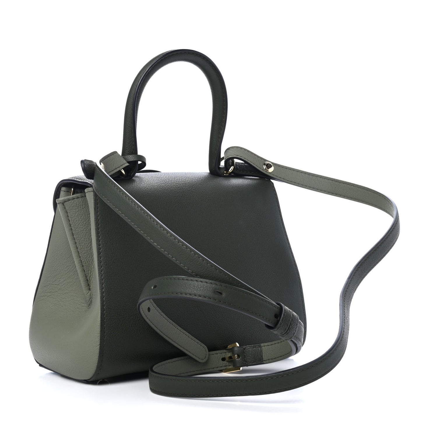 Grained Calfskin Bi-Color Brillant Mini Satchel Kaki