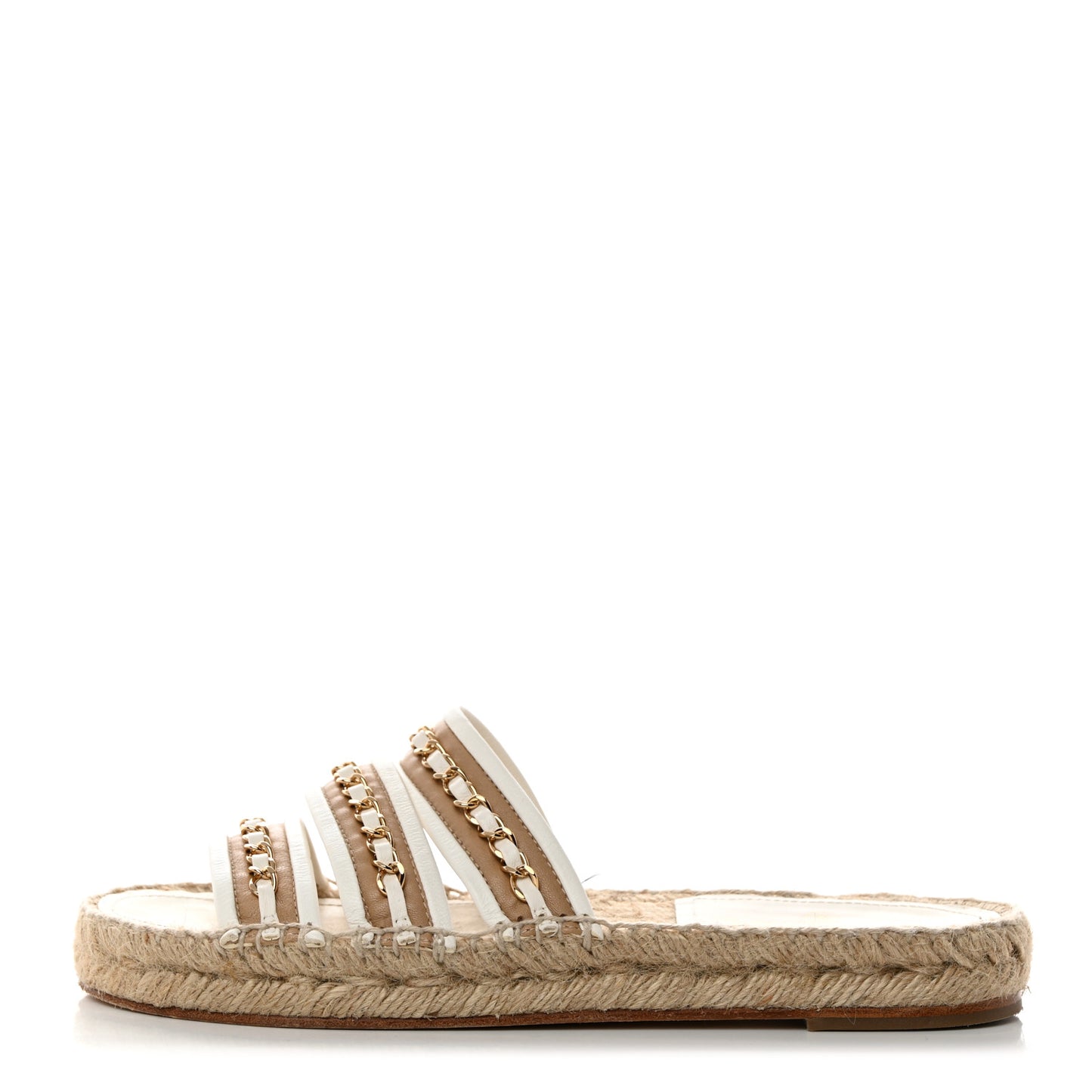 Lambskin Chain Espadrille Slip On Sandals 38 White