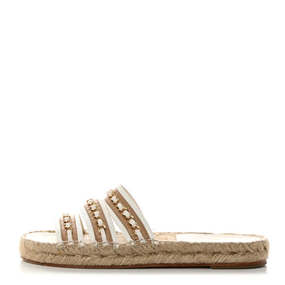 Chanel Lambskin Chain Espadrille Slip On Sandals 38 White 1 of 8