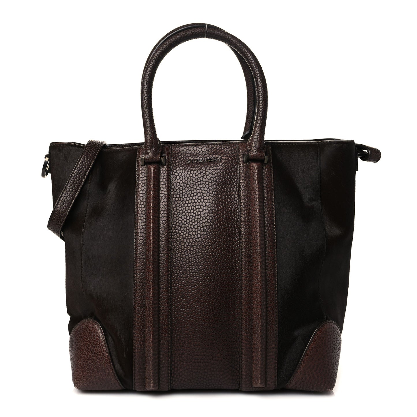 Lizard Embossed Calfskin Calf Hair Medium Lucrezia Tote Dark Brown