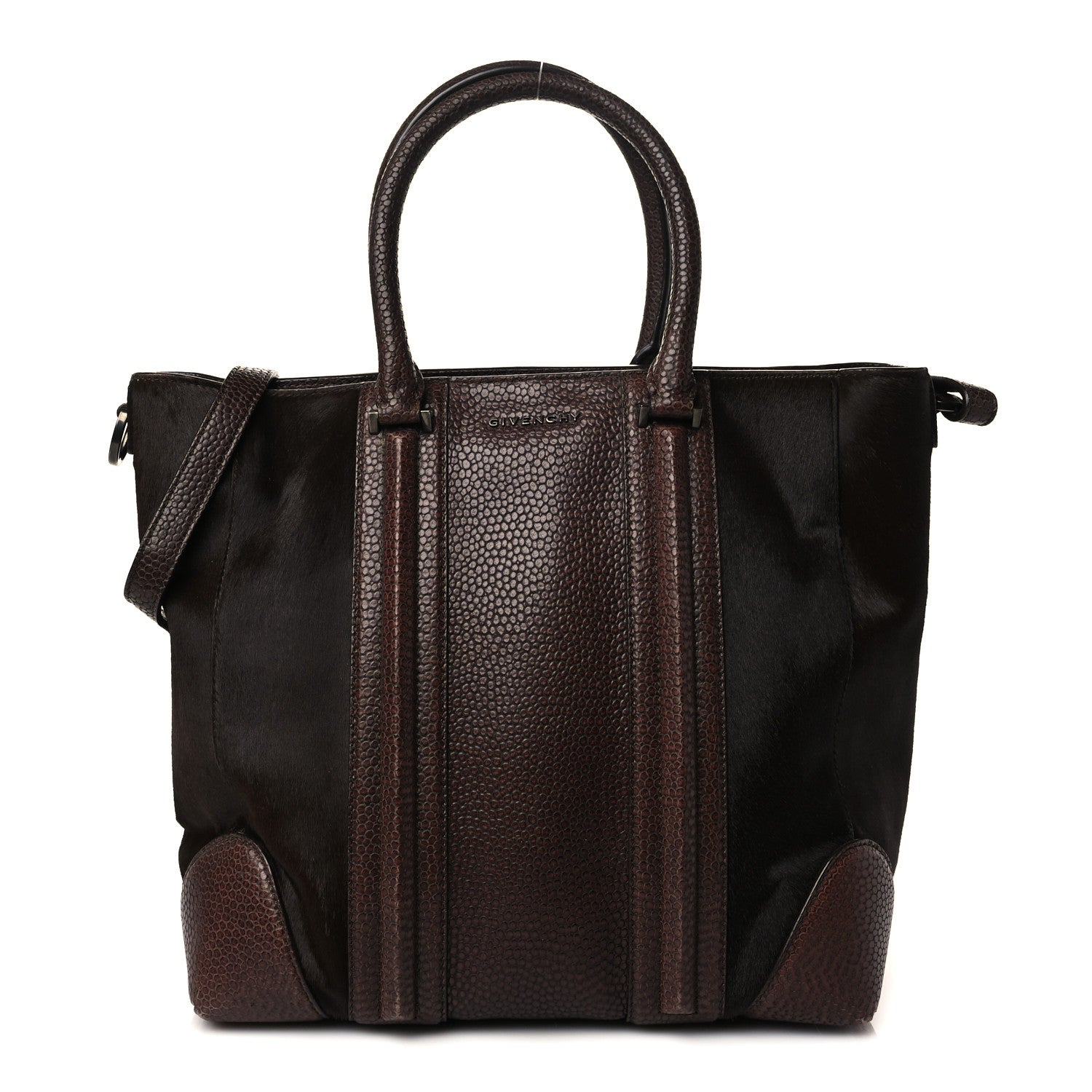 Givenchy Lizard Embossed Calfskin Calf Hair Medium Lucrezia Tote Dark Brown 1 of 7