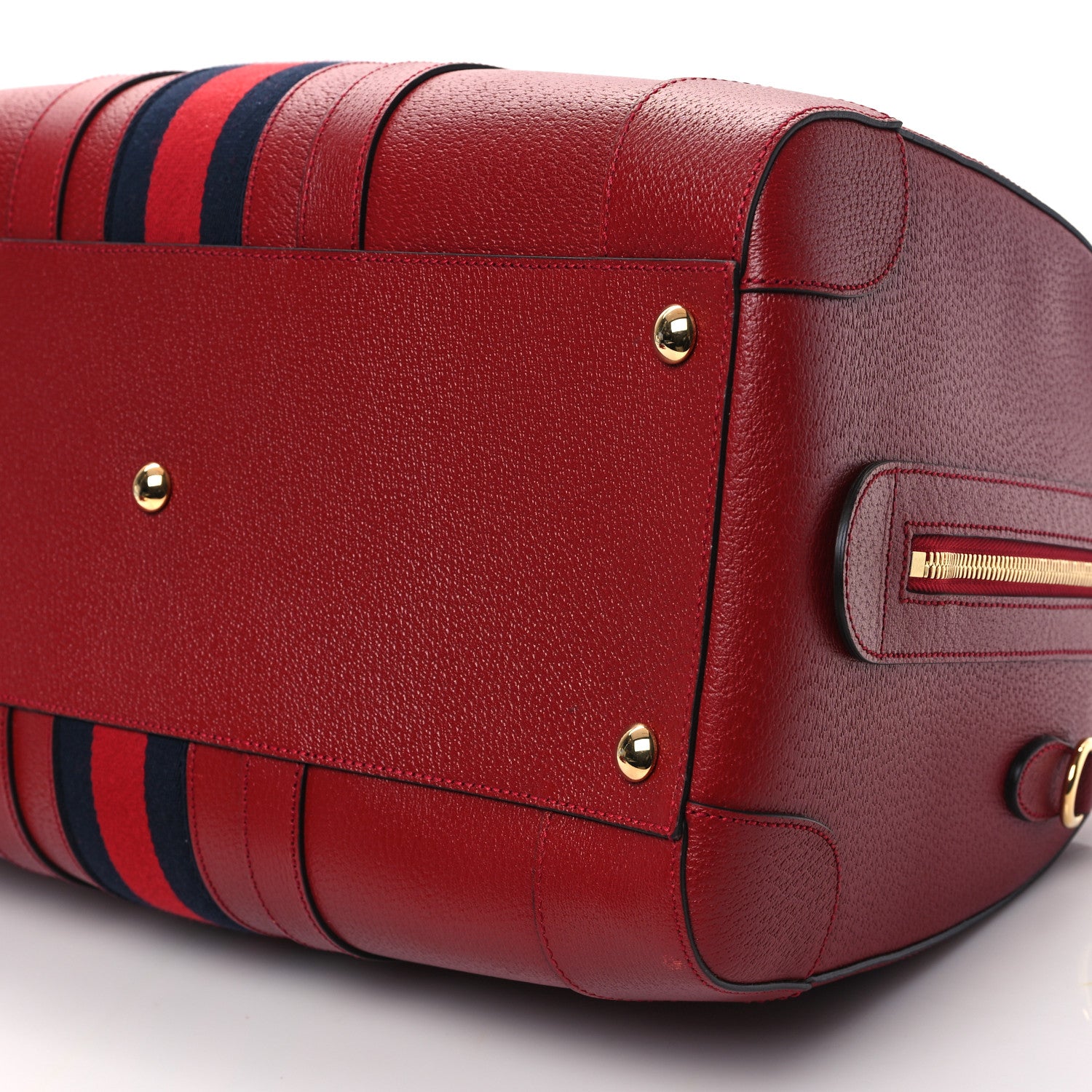 Gucci Textured Dollar Calfskin Web Medium Savoy Duffle Bag Red 10 of 10