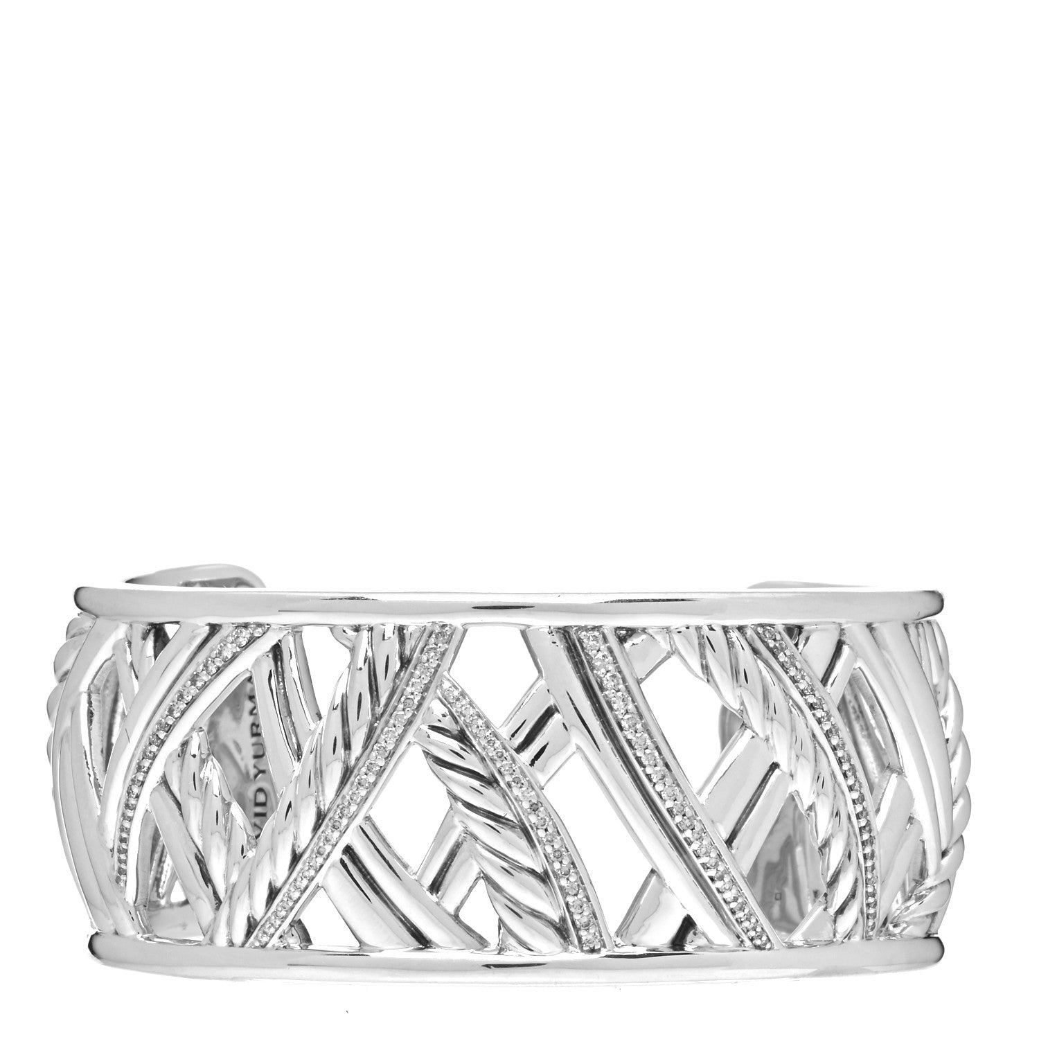 David Yurman Sterling Silver Diamond Papyrus Narrow Cuff Bracelet 1 of 3