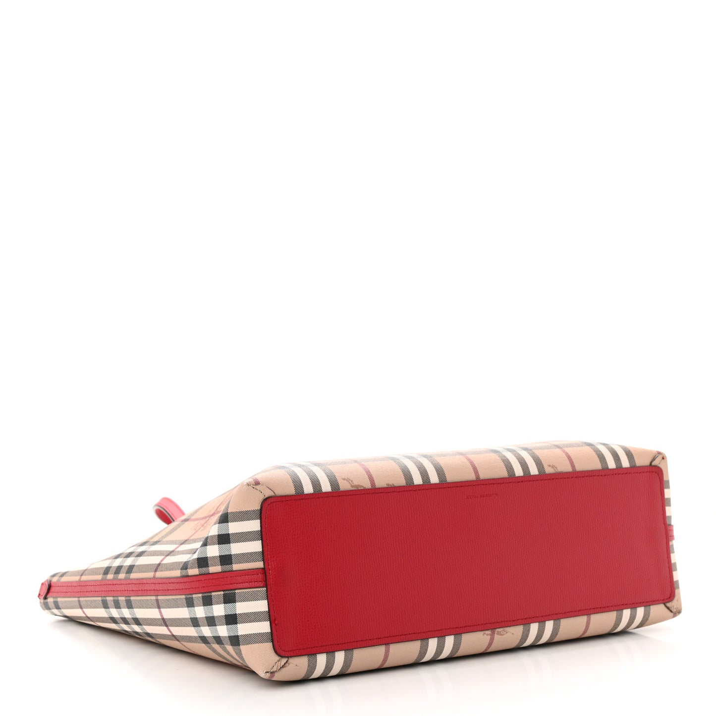 Grainy Calfskin Haymarket Check Medium Reversible Tote Red