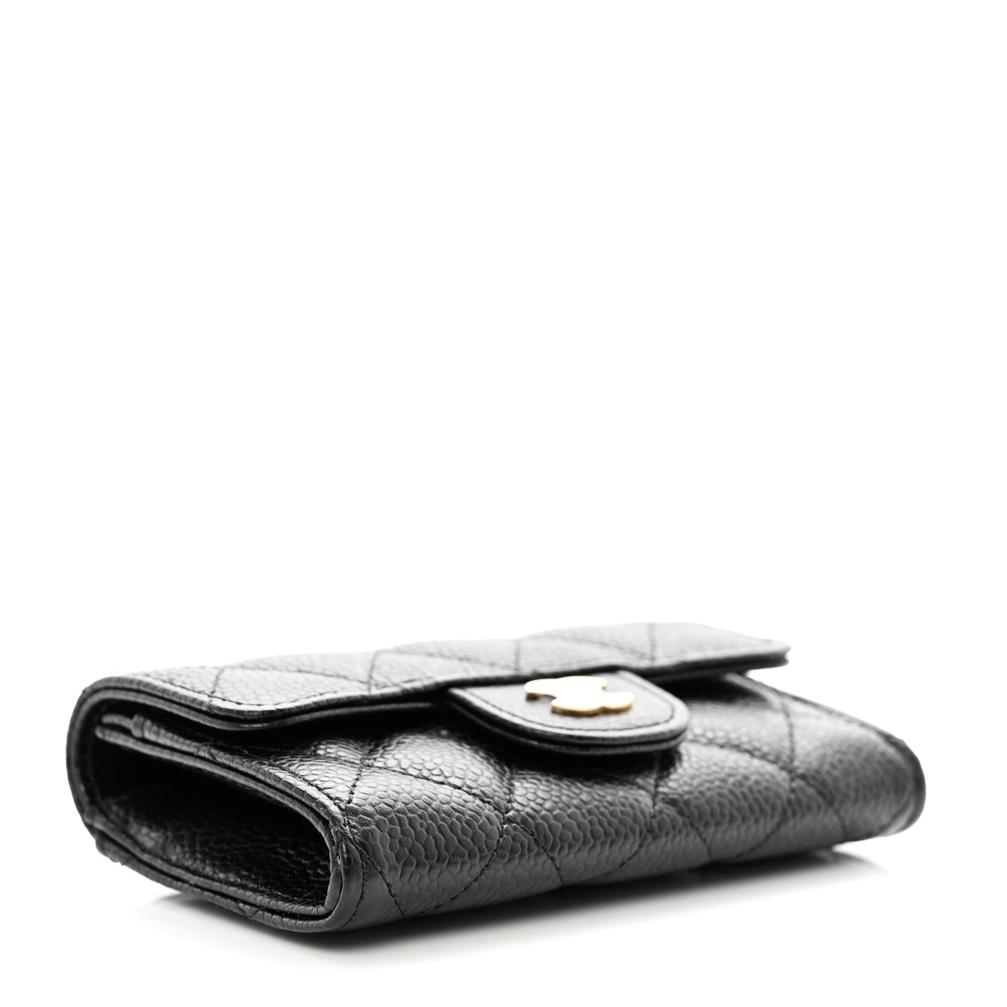 Caviar Quilted Flap Card Holder Wallet Black