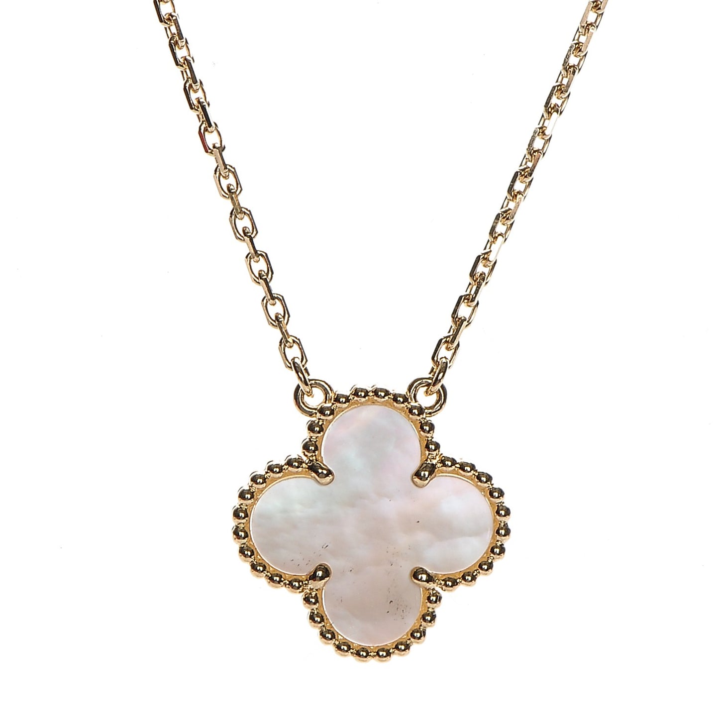 18K Yellow Gold Mother of Pearl Vintage Alhambra Pendant Necklace