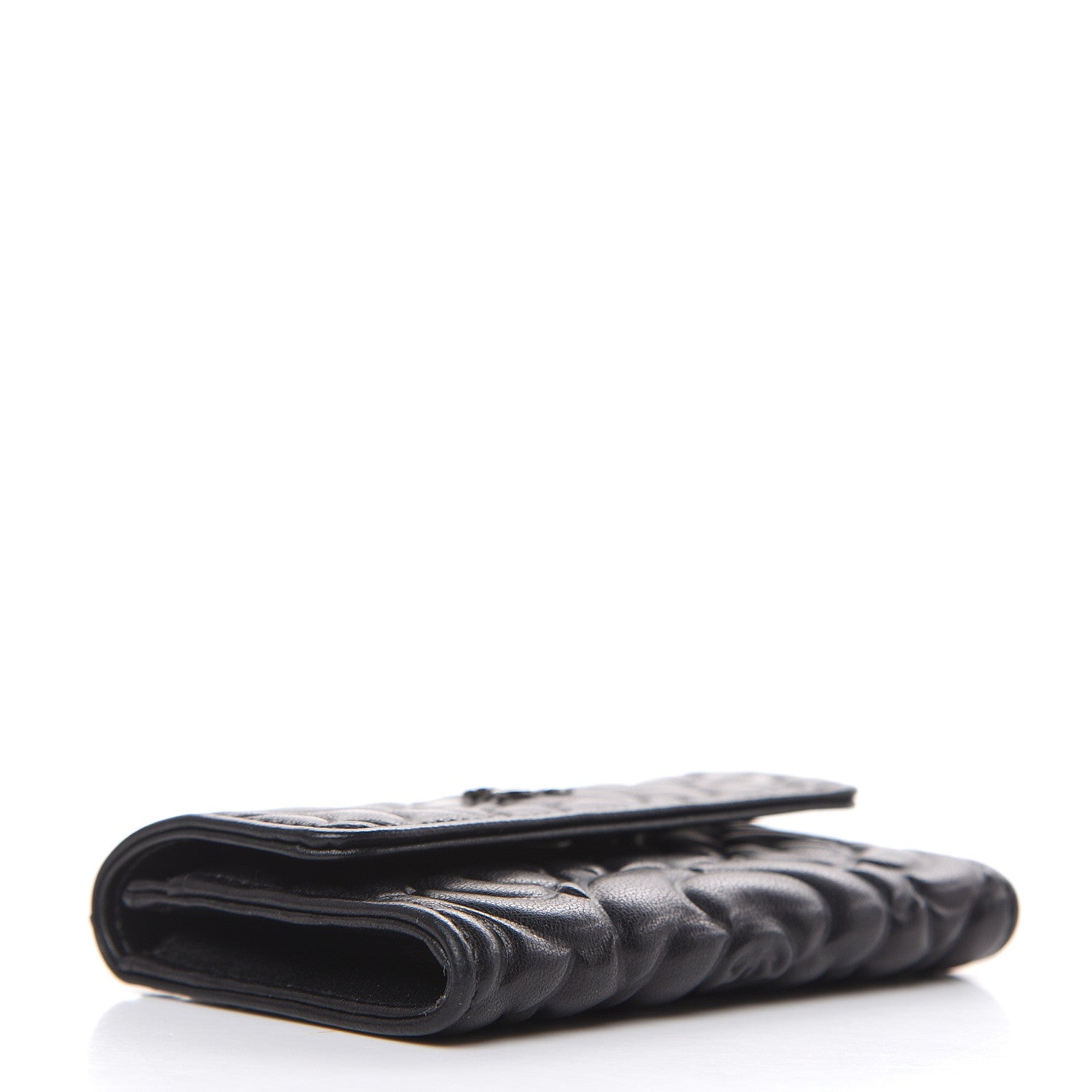 Chanel Goatskin Camellia Embossed Flap Card Holder Wallet Black 4 of 12