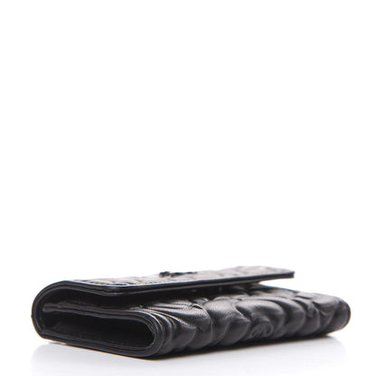 Chanel Goatskin Camellia Embossed Flap Card Holder Wallet Black 4 of 12