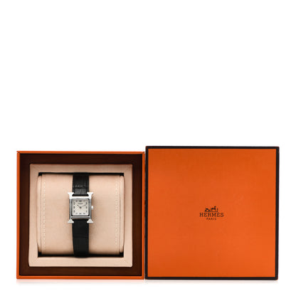 Hermes Stainless Steel Alligator Diamond Bezel Mother of Pearl 21mm Heure H Hour Quartz Watch Noir 5 of 5