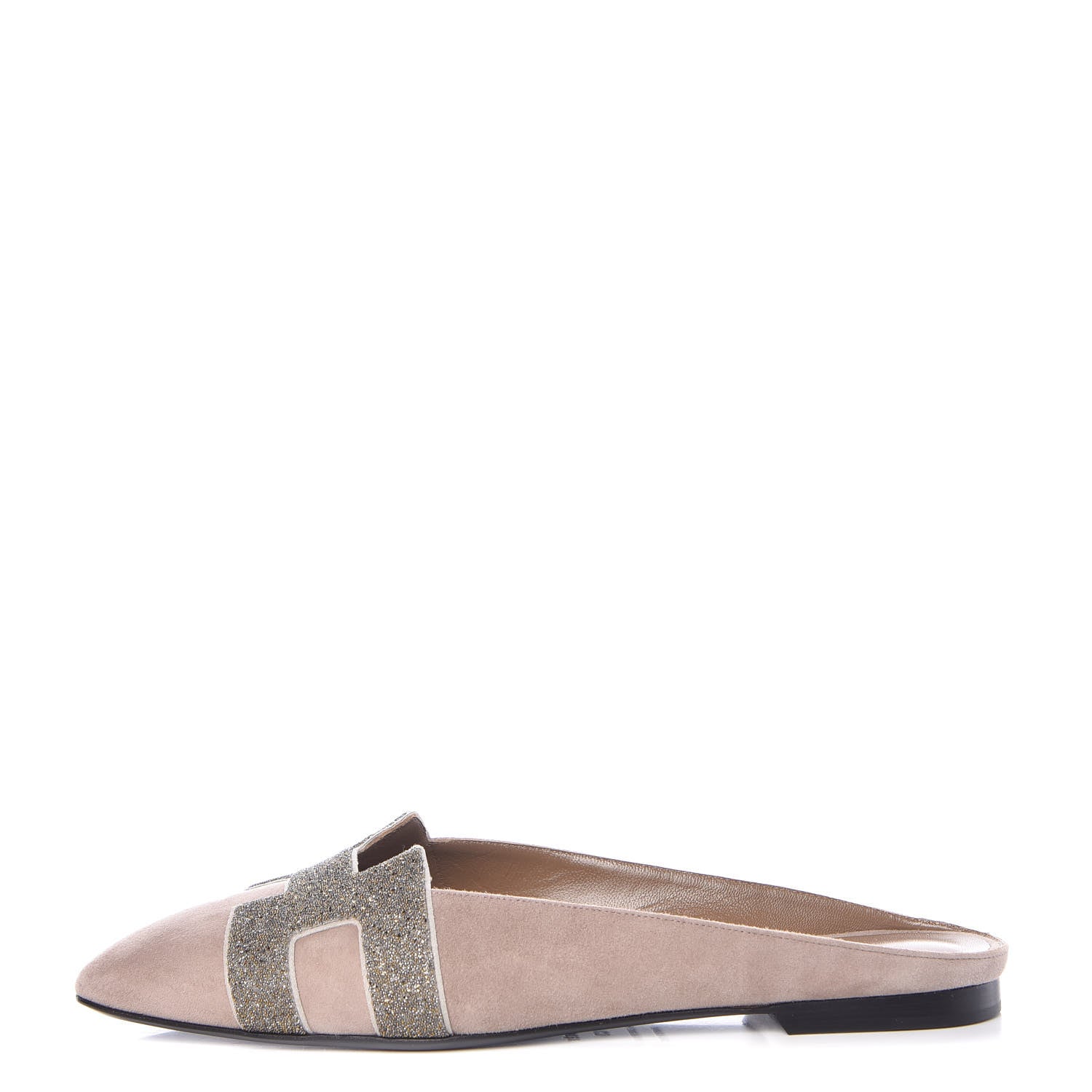 Hermes Suede Goatskin Crystal Roxane Mules 40 Champagne Rose Grey 1 of 9