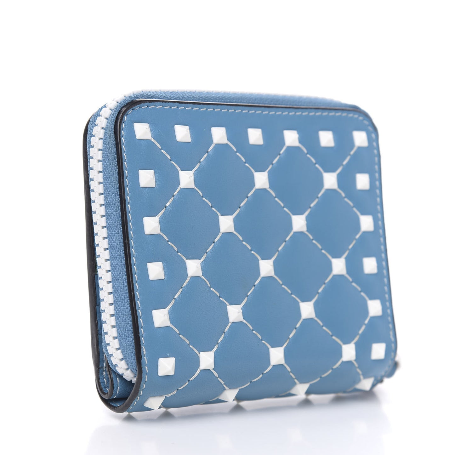 Nappa Free Rockstud Spike Compact Zip Around Wallet Cerulean