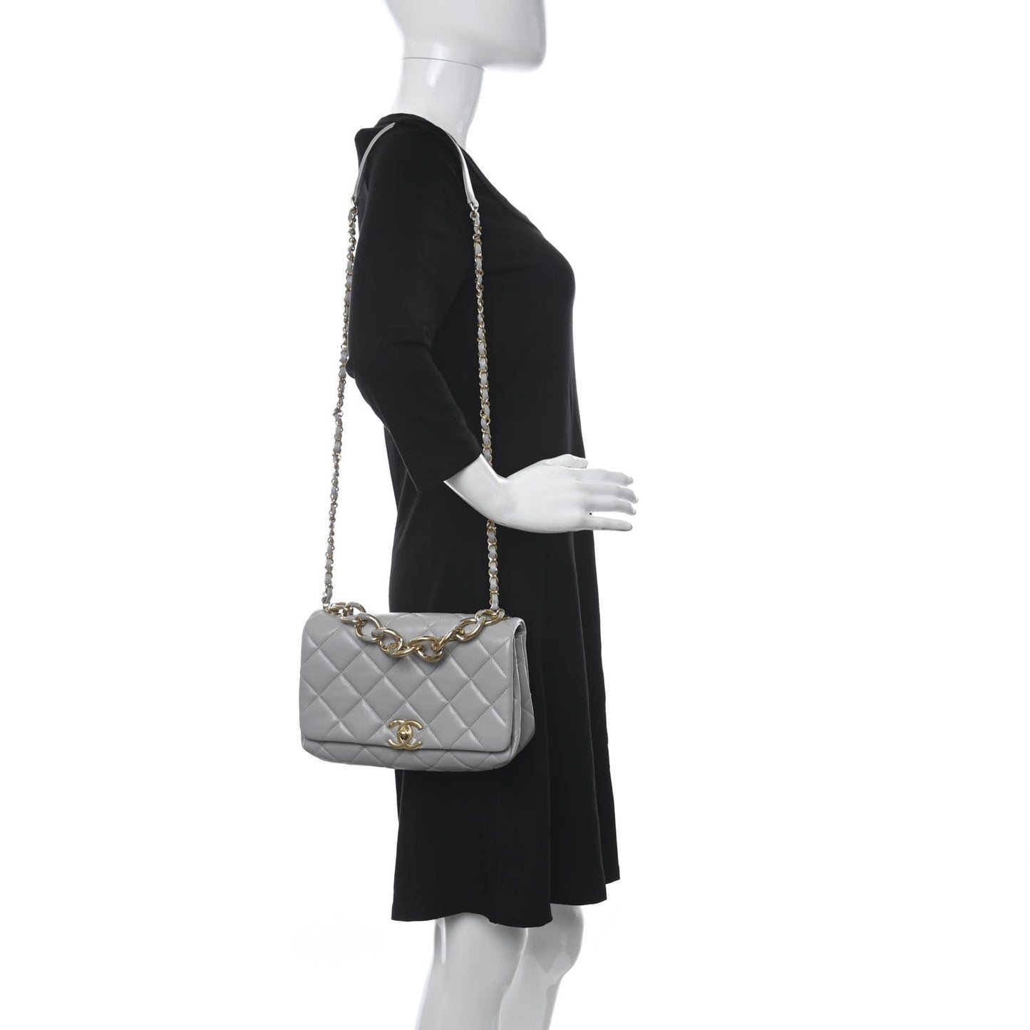 Lambskin Quilted Medium Color Match Flap Grey