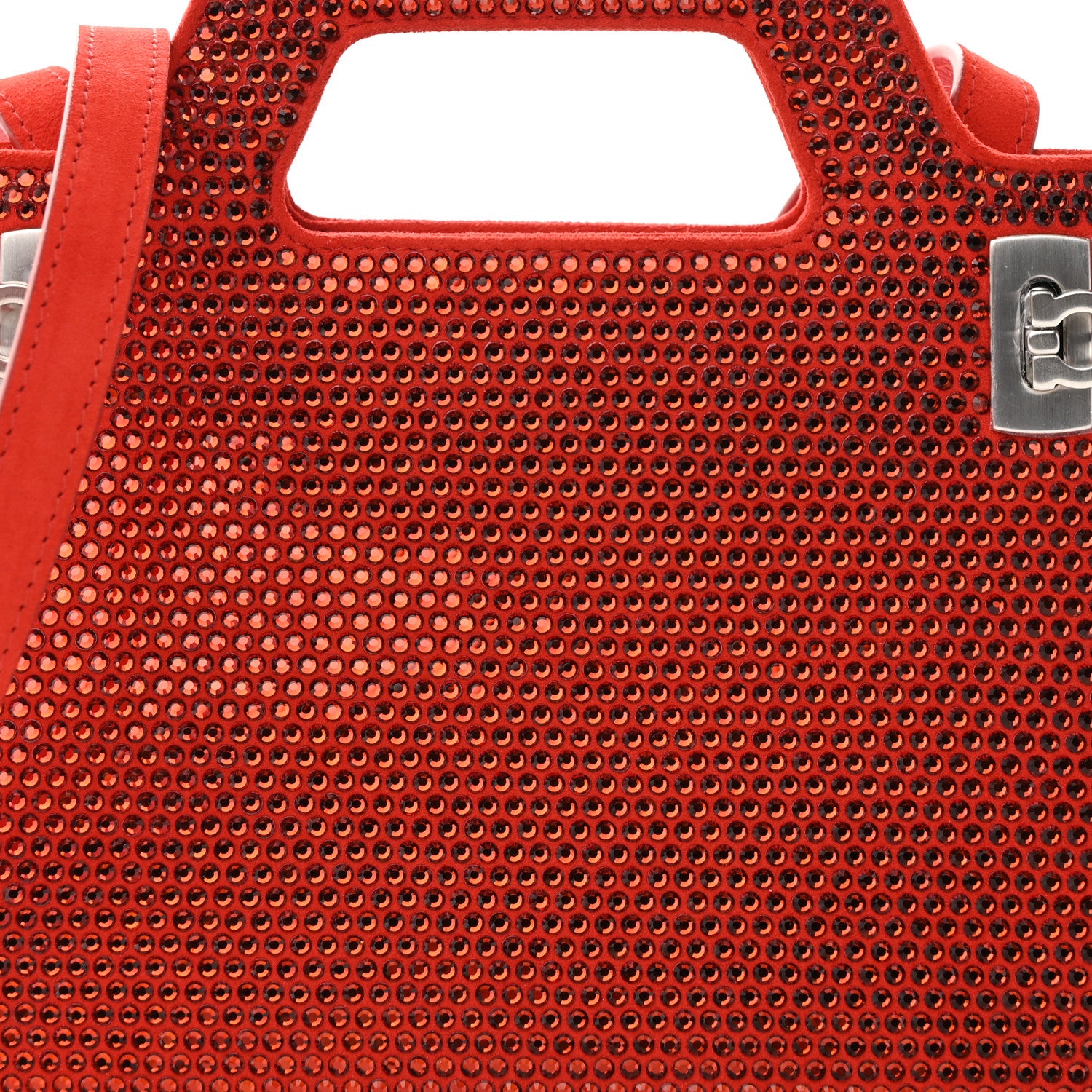 Salvatore Ferragamo Suede Crystal Embellished Mini Wanda Top Handle Flame Red 7 of 9