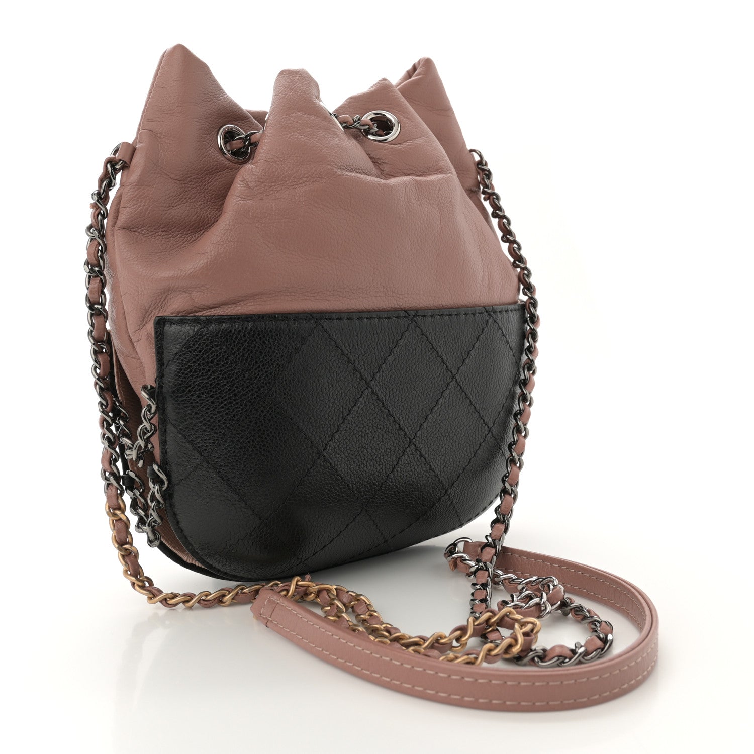 Chanel Calfskin Quilted Small Gabrielle Bucket Beige Black 3 of 10