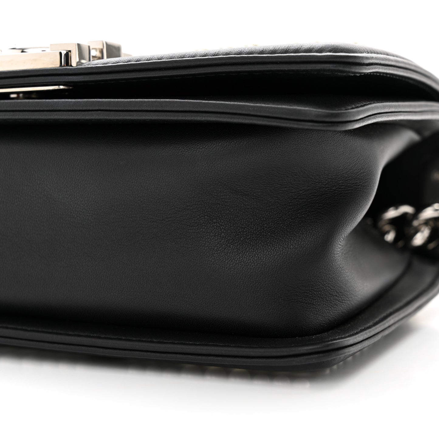 Calfskin Pearl Chevron Small Boy Flap Black