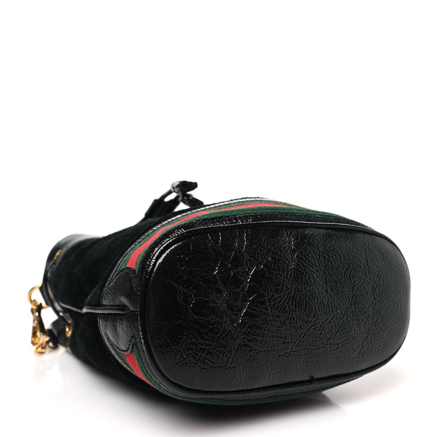 Suede Patent Web Small Ophidia Bucket Bag Black
