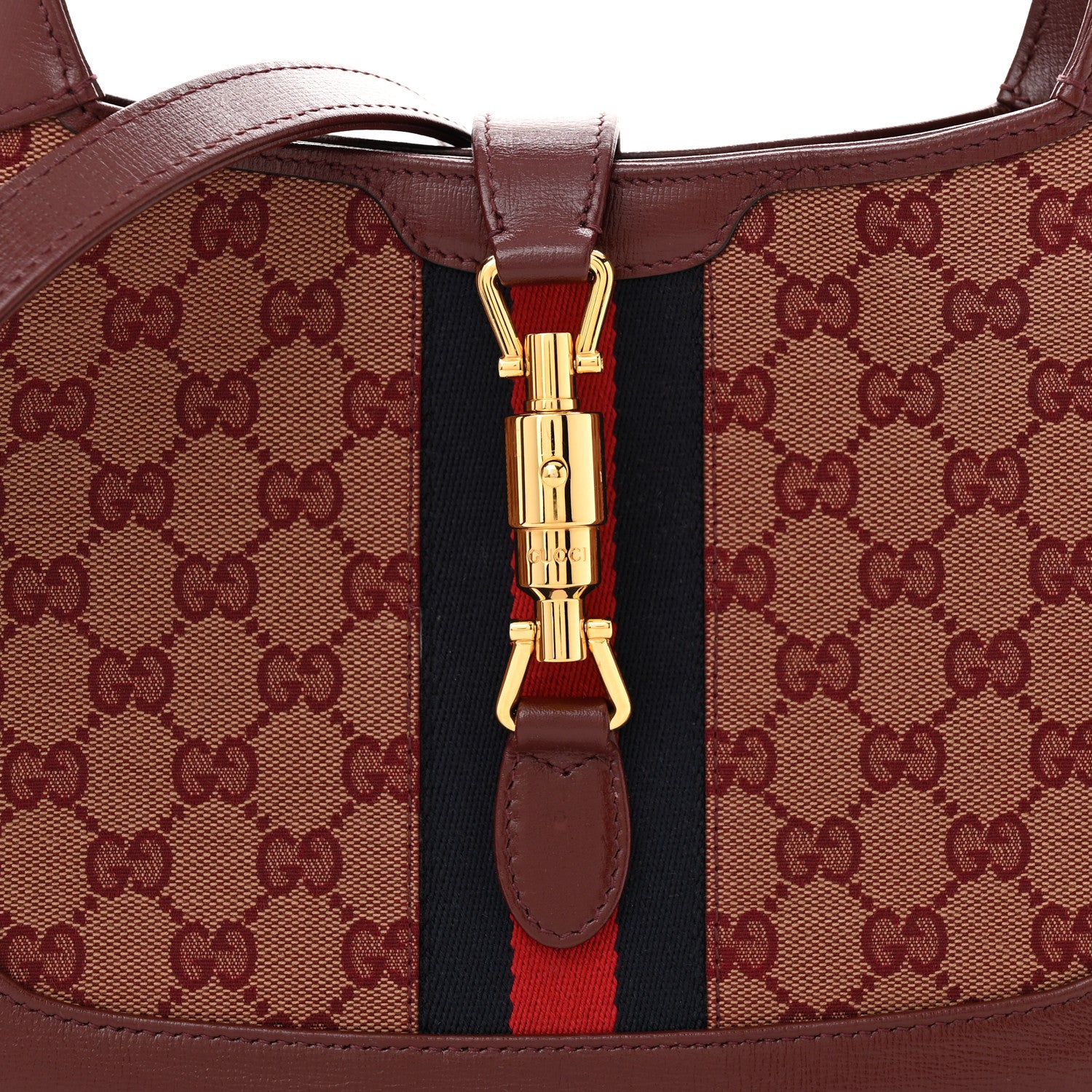 Gucci Monogram Azalea Calfskin Web Small Jackie 1961 Hobo Sahara Rubino Chardonnay 8 of 10