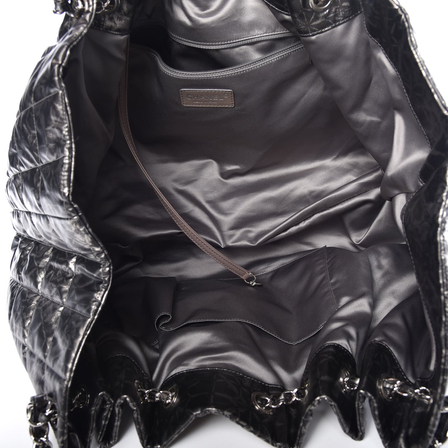 Nylon Printed Cabas Tote Silver