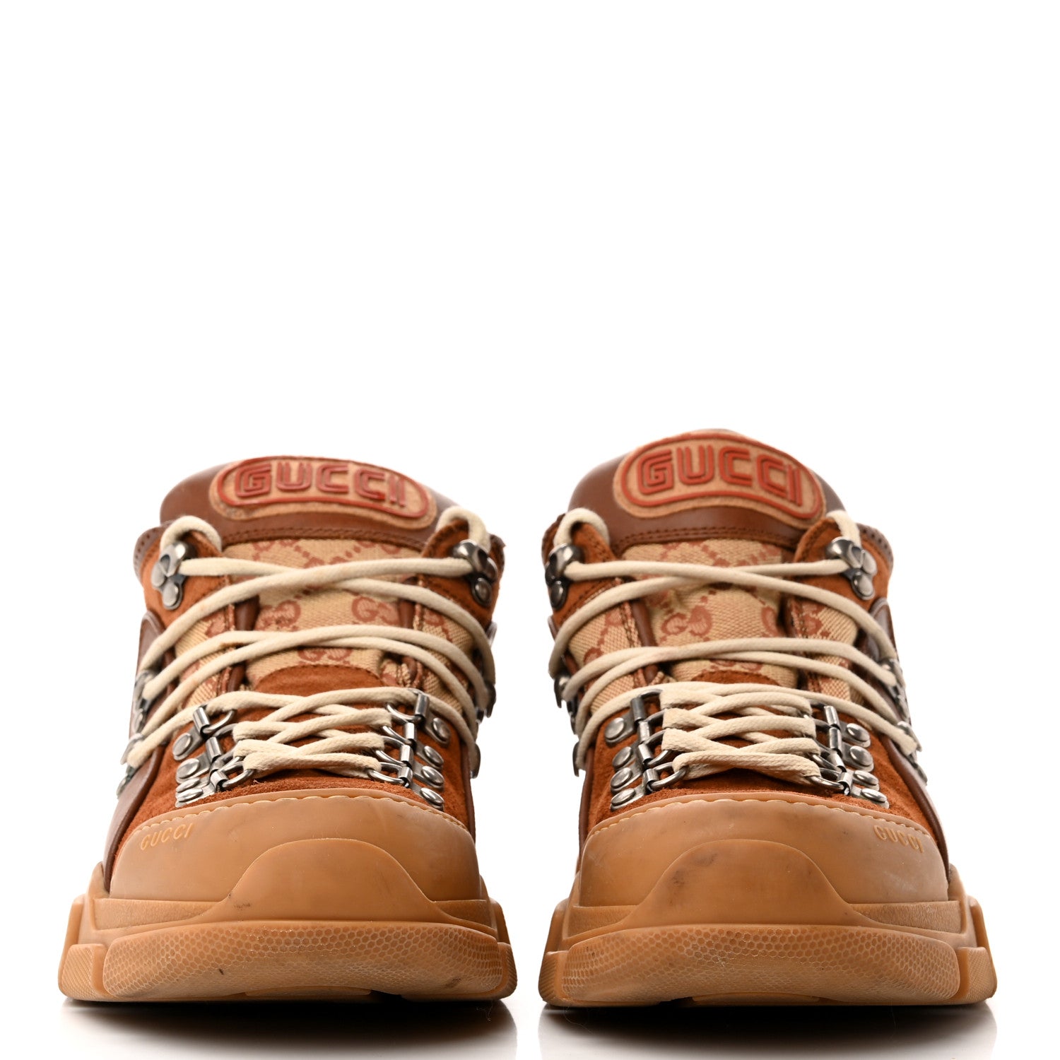 Gucci X SEGA Suede Calfskin GG Monogram Mens Flashtrek Sneakers 6.5 New Cuir Beige Ruggine 2 of 12