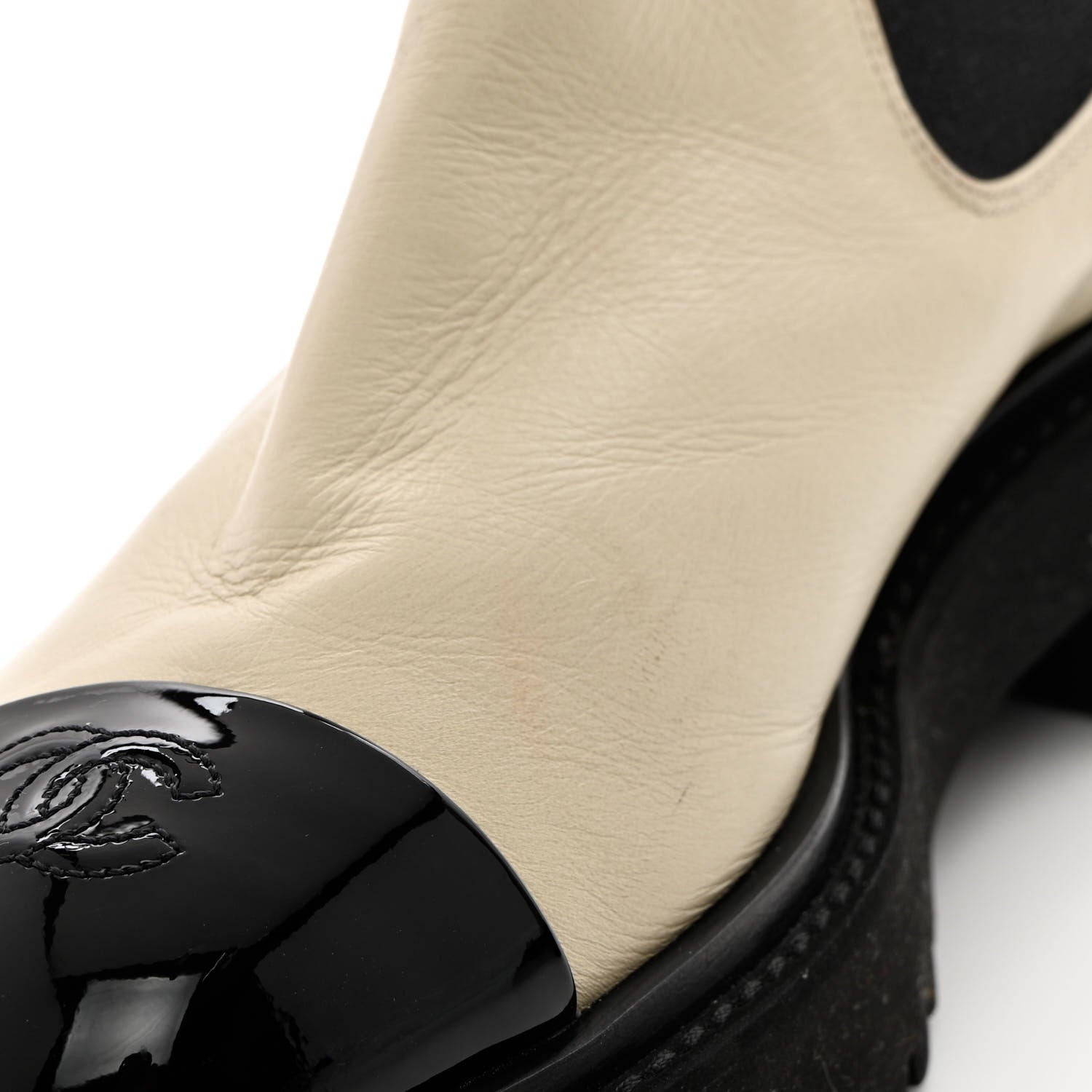 Chanel Patent Calfskin Cap Toe CC Ankle Boots 41 Beige Black 11 of 14