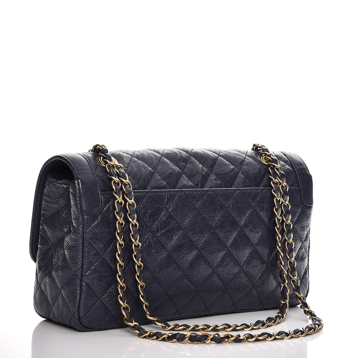 Crumpled Grained Calfskin Flap Navy Blue