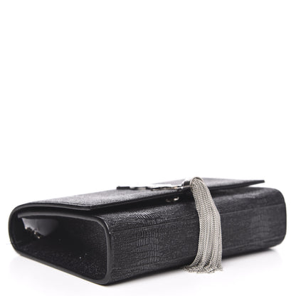 Saint Laurent Calfskin Lizard Embossed Small Classic Monogram Kate Tassel Satchel Black 4 of 9