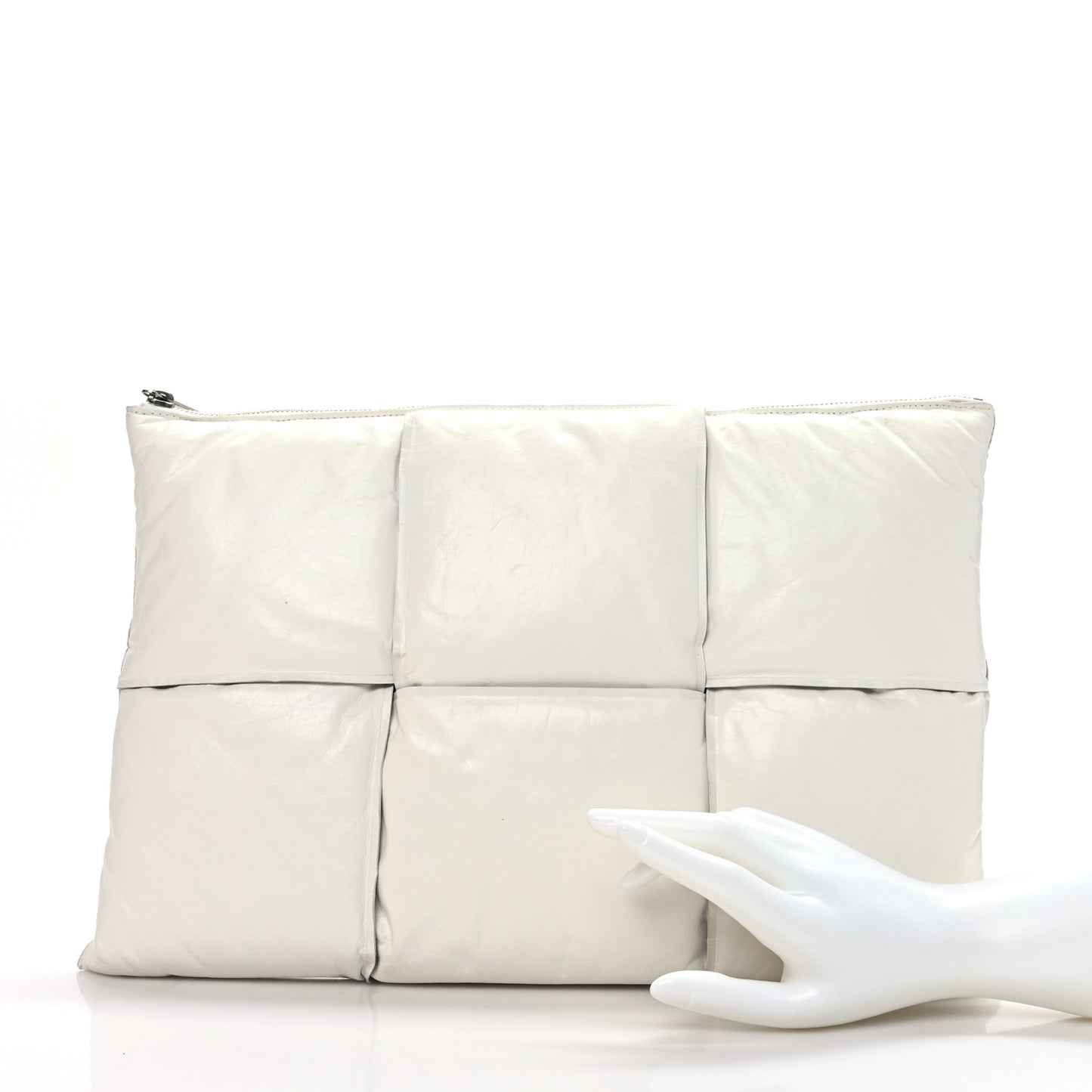 Calfskin Maxi Intrecciato Puffy Pouch White