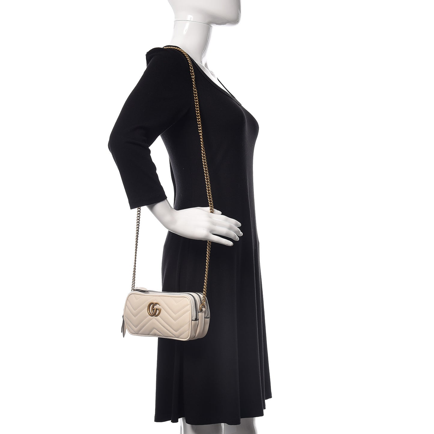 Calfskin Matelasse Mini GG Marmont Chain Crossbody Bag Mystic White