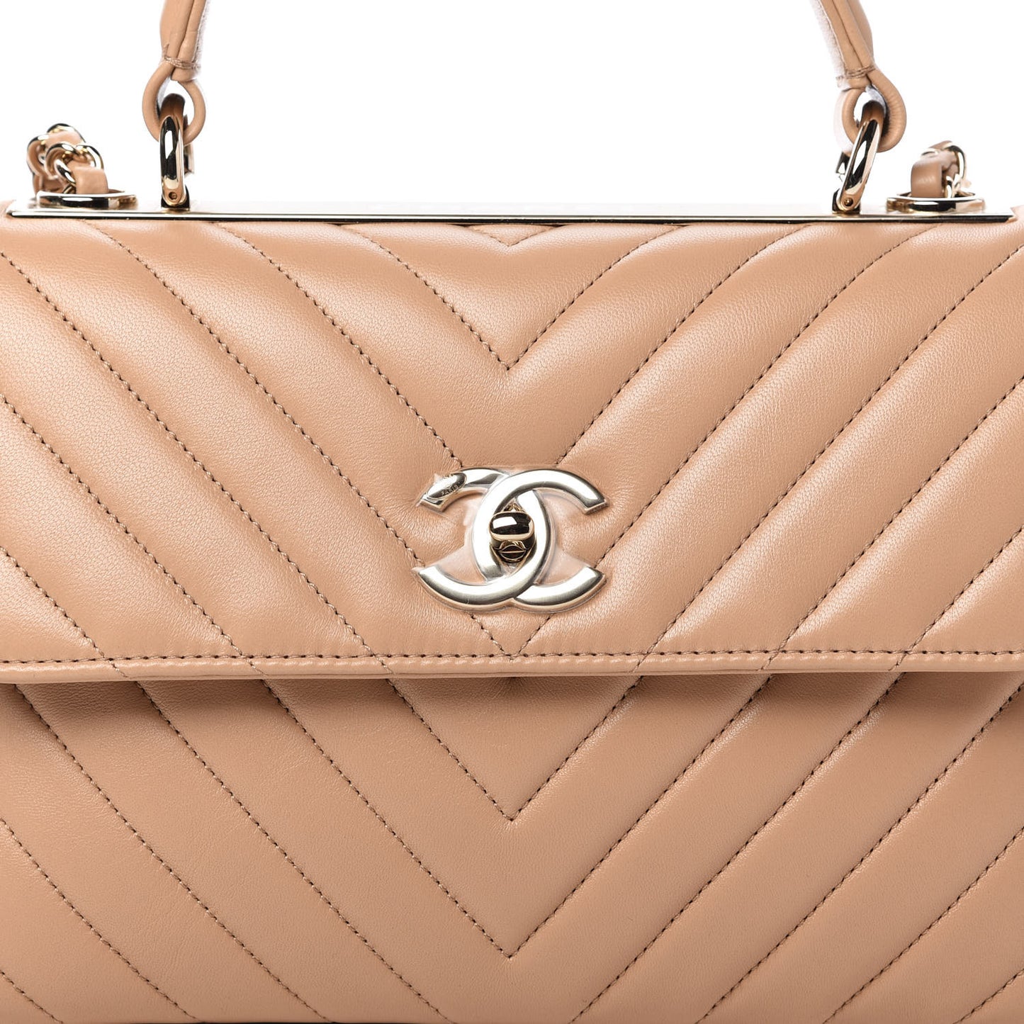 Lambskin Chevron Quilted Small Trendy CC Dual Handle Flap Bag Beige