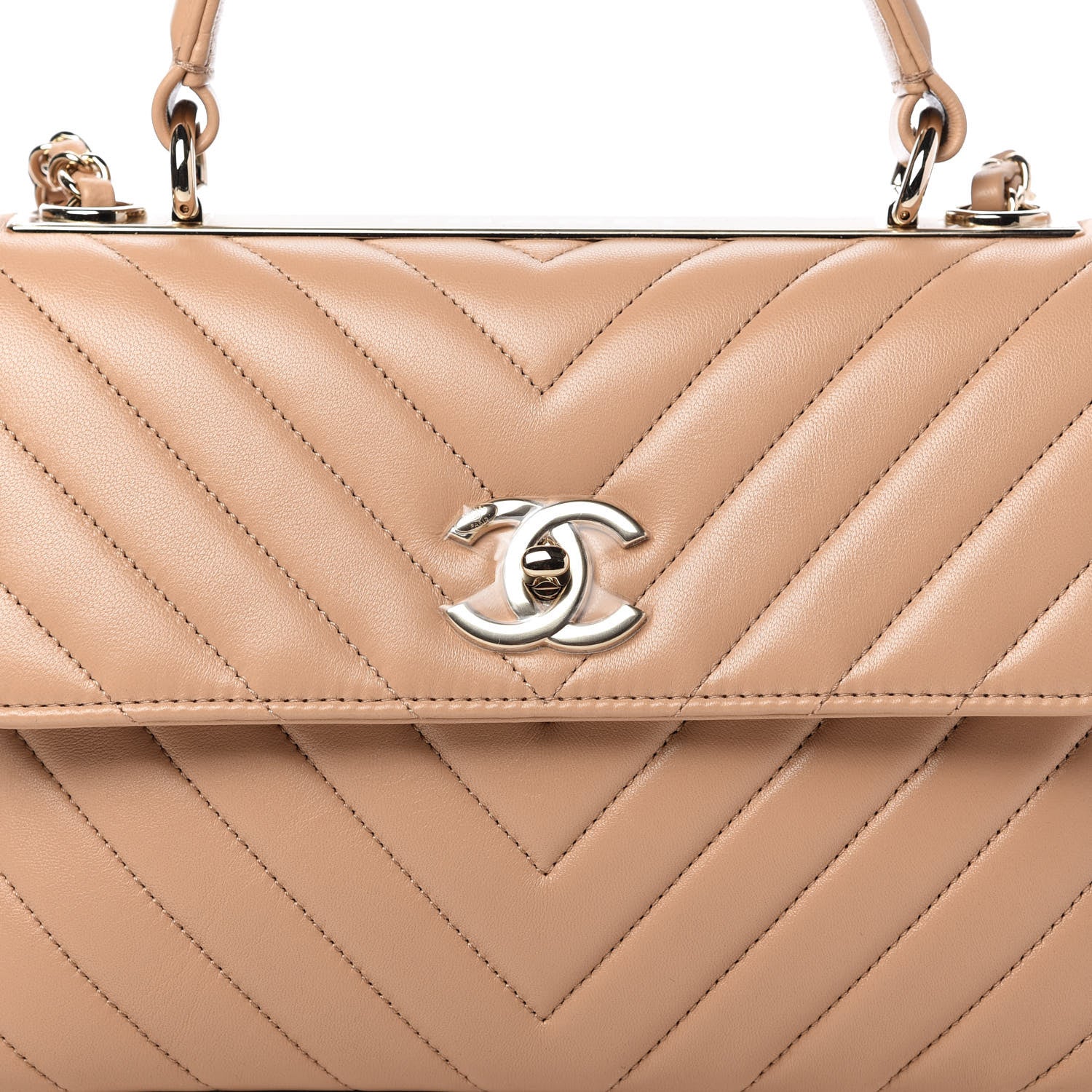 Chanel Lambskin Chevron Quilted Small Trendy CC Dual Handle Flap Bag Beige 10 of 11