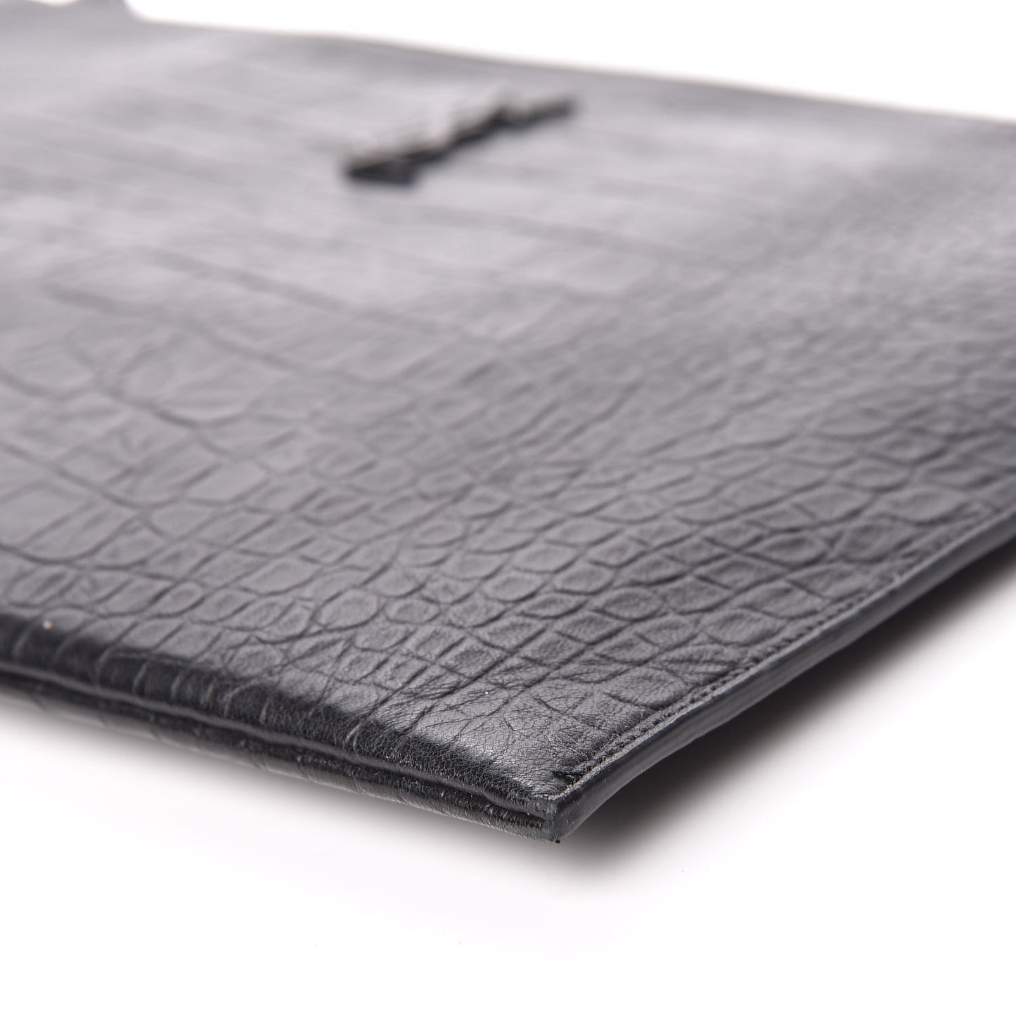 Calfskin Crocodile Embossed Monogram Document Holder Black