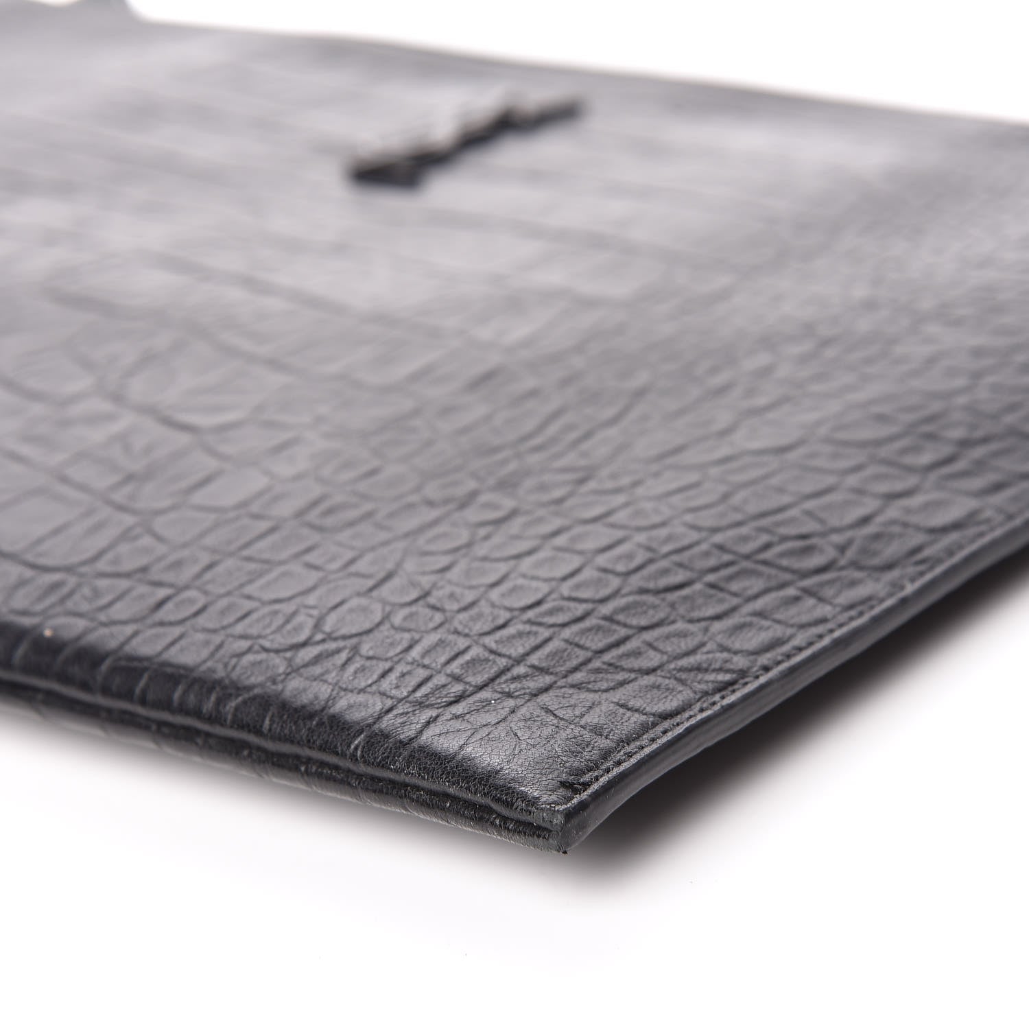 Saint Laurent Calfskin Crocodile Embossed Monogram Document Holder Black 7 of 11